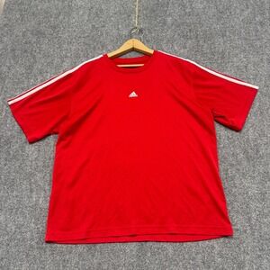 Adidas T-Shirt Mens L Y2K Red 3 Stripes‎ Center Hit Soccer Jersey Distressed